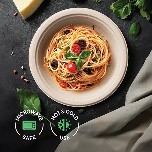 9-Inch Compostable Deep Dish Plates - 125-Pack Heavy Duty Brown