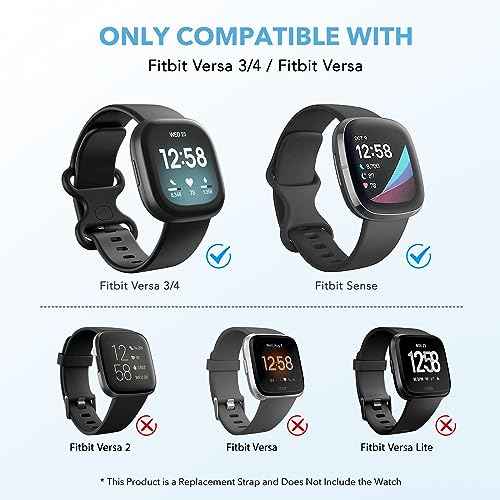 2 Pack Waterproof Bands Compatible with Fitbit Versa 3 / Fitbit Versa 4 / Fitbit Sense/Sense 2 Bands, Classic Soft Sports Replacement Wristbands for Women Men (Large 7.1''-8.7'', black/black)