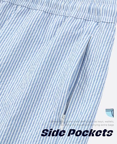 Men's Swim Trunks with Compression Liner 7 Inch Quick Dry - Medium B-Blue White Stripe
