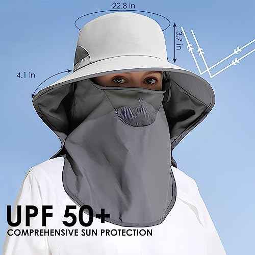 Outdoor Sun Hat Detachable Neck Face Flap UPF 50+UV Protection Visor Fishing Hats with Neck Flap for Men & Women