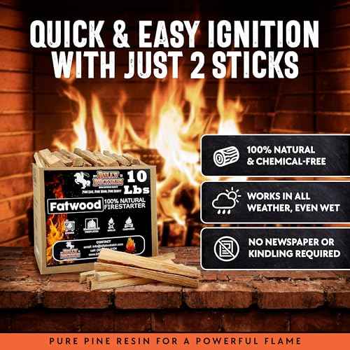 10lb Fatwood Fire Starter Sticks | 100% Natural Fire Starters for Campfires, Firepit, Fireplaces, BBQ, Wood Stoves | Easy Ignition w/Just 2 Sticks | Camping Essentials by Billy Buckskin (10lb Box)