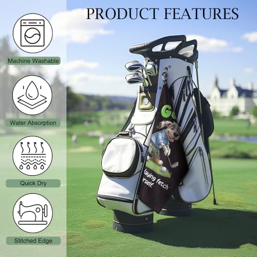 Golf Towels with Clip - Art of Playing Fetch with Yourself in Black