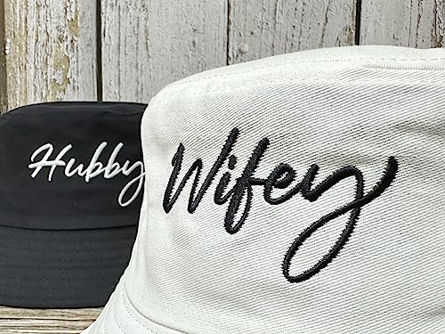 Mr Mrs Hubby Wifey Captain First Mate Bucket Hats Set - One Size Black & White