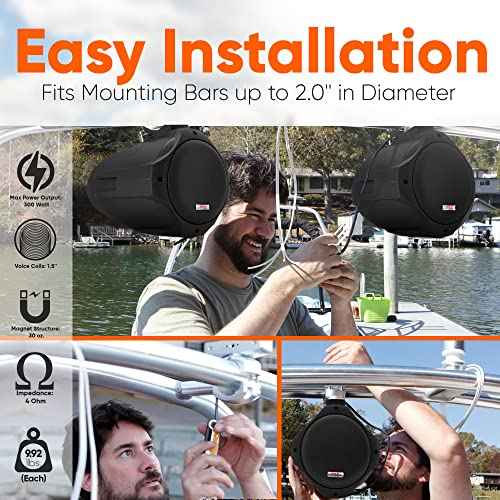 Pyle 6.5 Inch Dual Marine Speakers -2 Way IP44 Waterproof, Weather Resistant Outdoor Audio Stereo Sound System with 200 Watt Power and Poly Mica Cone and Butyl Rubber Surround -1Pair - PLMRB65 (Black)