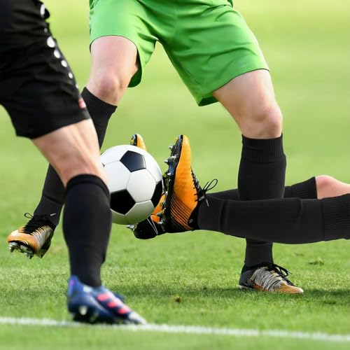 Pre Cut Soccer Socks & Leg Sleeves for Football Baseball Softball Rugby - Black Large - 3 Pairs