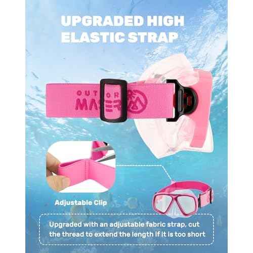 OutdoorMaster Jellyfish Kids Swim Goggles with Nose Cover, Snorkel Diving Mask with Elastic Fabric Strap, Anti-Fog Tempered Glass Swimming Goggles for Boys and Girls, Age 6-14