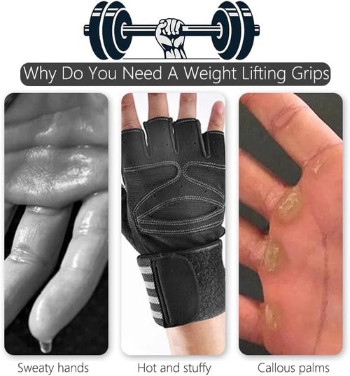 Silicone Weight Lifting Grips Pads, Gym Grips Fingerless Workout Grips - Ergonomic Rubber Hand Protector Gloves for Weight Lifting, Pull-Ups, Gym Training and Exercise, for Men and Women(Black）