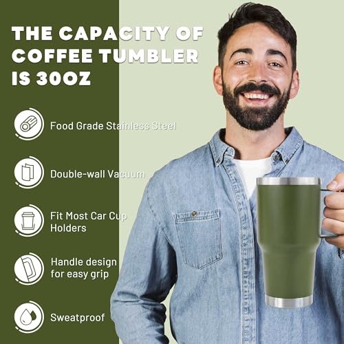 30 oz Insulated Travel Coffee Mug with Handle - Leakproof Tumbler