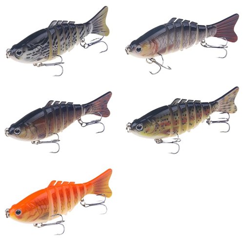 Robotic Fishing Lure Multi-Jointed Swimming Fishing Lure, 3D Lifelike Bass Bait with Treble Hooks, 5 Colors for Fresh & Saltwater