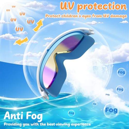 Kids Swim Goggles Anti-Fog UV Protection Cyan+Purple Pack of 2 - Ages 4-14