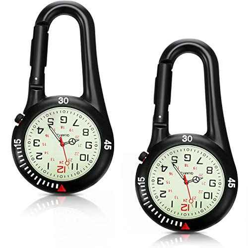 Hicarer 2 Pieces Clip on Quartz Watch Backpack Fob Belt Glow in The Dark Unisex Pocket Watch with White Dial for Doctors Nurses Outdoor Activities