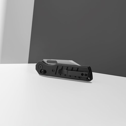 M Miguron Gatov Folding Knife 2.81" Sandblasted D2 Blade Black PVD Aluminum Handle With Deep Steel Pocket Clip Camping Hiking Pocket Knife MGR822ABK