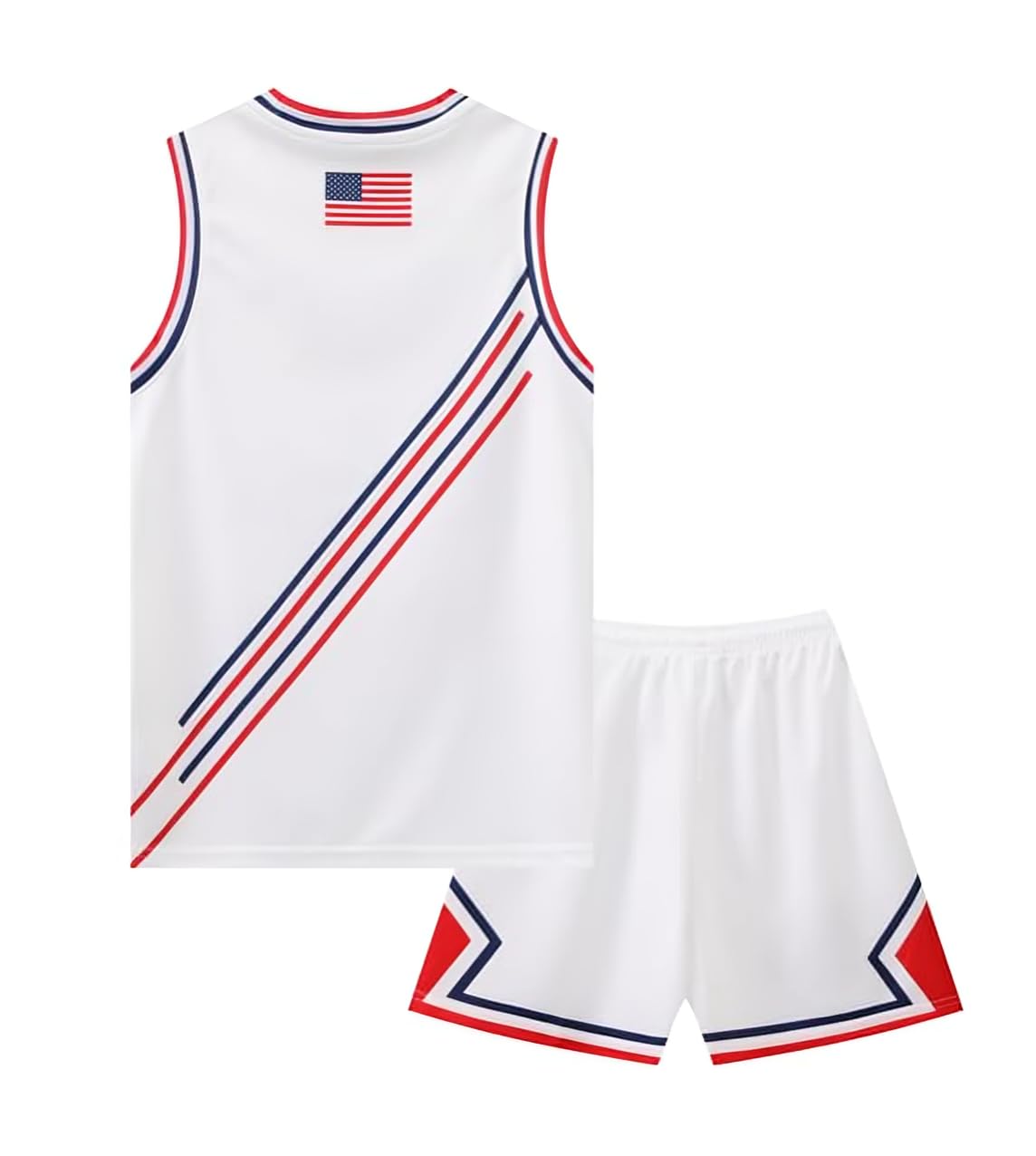 shanovelle USA American Flag Kids Boys Basketball Jersey Tracksuit Sleeveless Tank Top and Mesh Shorts Set (AGE 10-12, White)