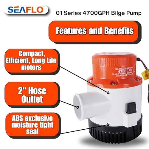 SEAFLO 01 Series 4700 GPH Bilge Pump ? 12V, 2" Outlet, Marine Submersible Pump, Anti-Airlock Protection, Snap-Off Strainer Base, CE & RoHS Certified ? 4-Year Warranty