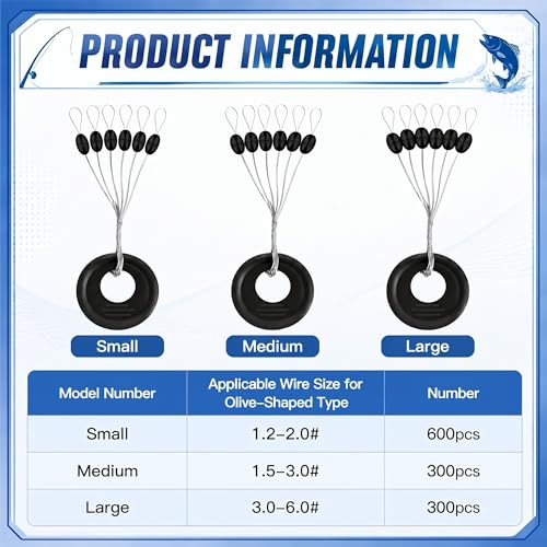 Fishing Bobber Stopper Set - Mixed Small Medium Large Oval Rubber Floats
