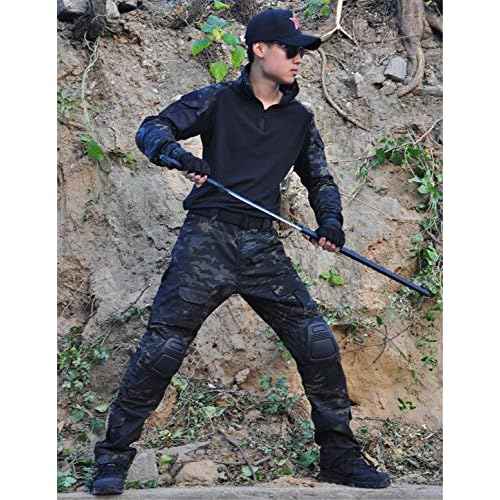 HARGLESMAN Men's Tactical Military Suits Long Sleeve Fitting Amry Uniforms Combat Shirt and Pants with Knee Pads