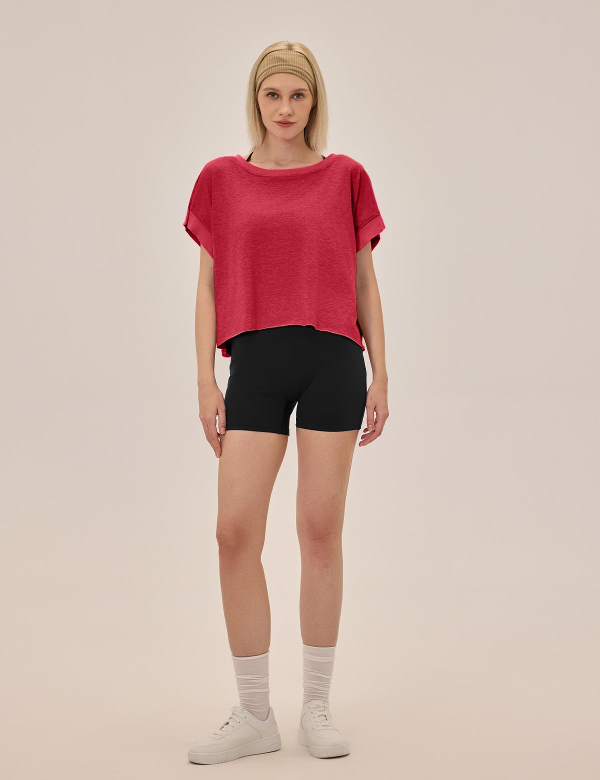 UNIANKIYA Open Back Workout Tops for Women Loose Fit Athletic Crop Tee Short Sleeve Gym Running Yoga Shirt Red