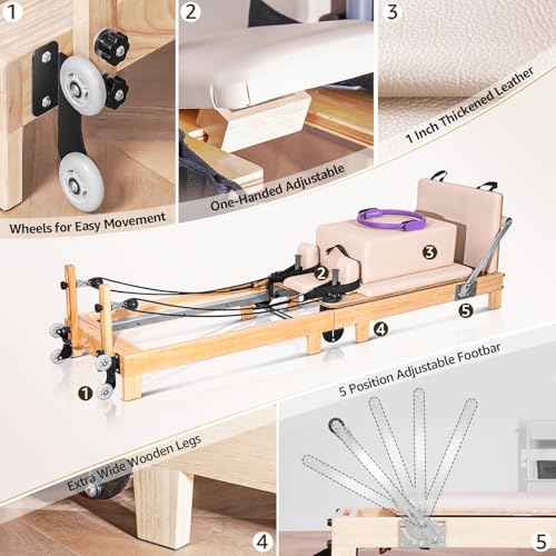 Pilates Reformer Machine, Quick-Assembly Studio Grade Pilates Equipment for Gym and Home, Oak Wood Pilates Reformer with Reformer Accessories