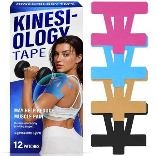 12 PCS Kinesiology Tape for Shoulder,Shoulder Pain Relief Tape, Original Cotton Knee Pain Relief Tape, Flexible and Durable Athletic Tape for Pain Support and Muscle Movement