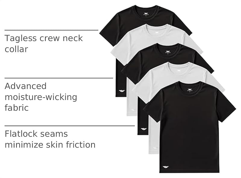 American Heaven 5 Pack: Men’s Short Sleeve Mesh Crew Neck T-Shirts – Black/White