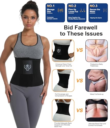 Iivos Waist Trainer Belt for Women Adjustable - Slimming, Workout, Back Support, Durable and Comfortable (Black, Large)