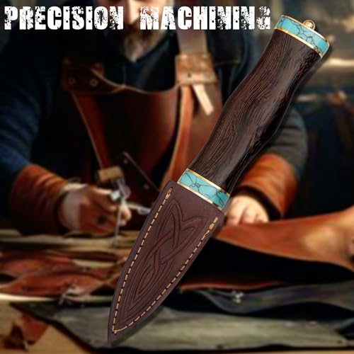 Scottish Dirk Knife Handmade Damascus Steel Wenge Wood & Turquoise Handle with Leather Sheath - Custom Craft