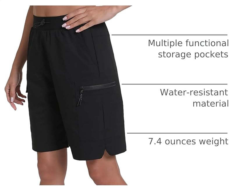 Rrosseyz 9" Inseam Womens Hiking Cargo Shorts with Pockets - Quick Dry, Elastic Waist