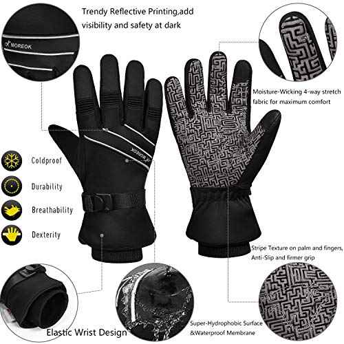 MOREOK Waterproof & Windproof -30¡ÆF Winter Gloves for Men/Women, 3M Thinsulate Thermal Gloves Touch Screen Warm Gloves for Skiing,Cycling,Motorcycle,Running