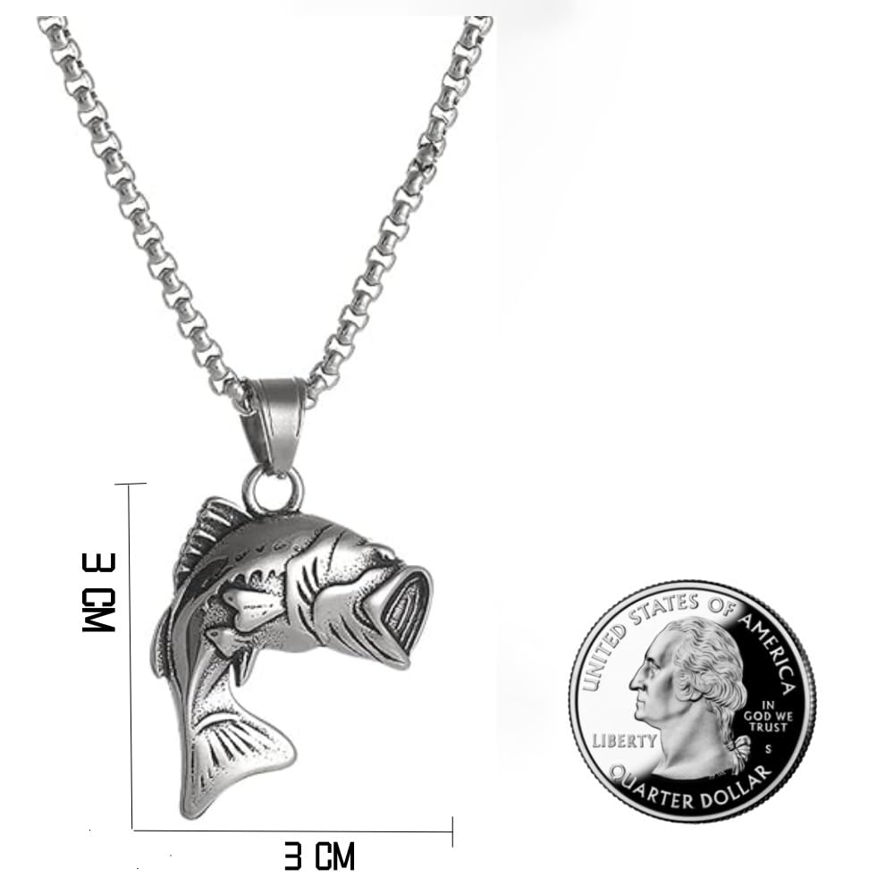 BaBakiak Largemouth Bass Fish Necklace, Fisherman Stainless Steel Jumping Bass Pendant