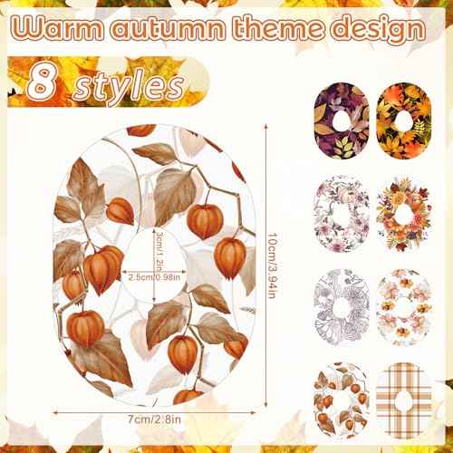 Geiserailie 32 Pcs Fall Adhesive Patches Compatible with Dexcom G7 Over Patches Waterproof and Sweatproof Sensor Cover Thanksgiving Flexible and Breathable Pre-Cut Tape Stickers