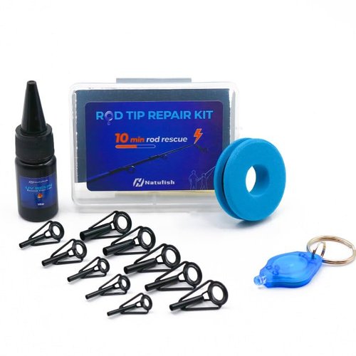Natufish Fishing Rod Tip Repair Kit - Fishing Pole Repair Kit Complete with 10 High-Performance Fishing Rod Epoxy, Top Eyelets, Wrapping Thread | Rod Tip Repair Kit for Fishing Pole Tips