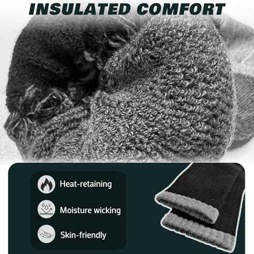 VoJoPi Wool Hiking Socks for Men 5 Pairs, Thermal Winter Warm Moisture Wicking Full Cushioned Crew Boot Socks Size 7-12