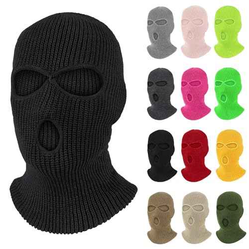 Pukavt 1-2 Pack 3 Hole Winter Knitted Mask, Full Face Cover Ski Mask Warm Balaclava for Skiing, Motorcycle, Snowboard