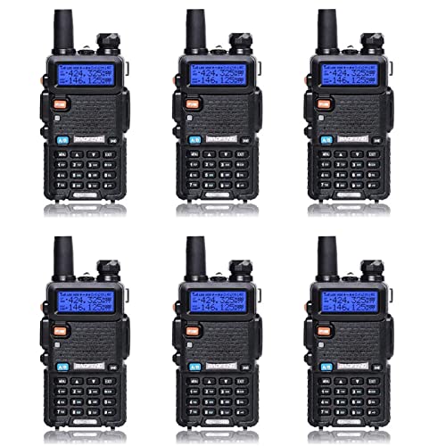 Baofeng UV-5R Dual Band Two Way Radio Handheld Ham Radio Long Range Walkie Talkies Pack of 6 for Hiking Camping Hunting Skiing Trip(Black)