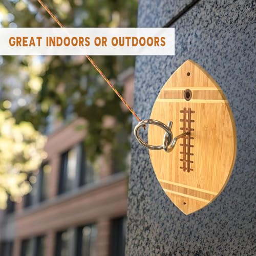 Indoor & Outdoor Hook Ring Toss Game Set with Wooden Rings, Hooks & Adjustable Paracord