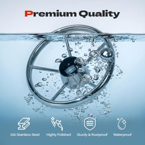 Silver 11 Inch Boat Steering Wheel - Marine 5-Spoke Destroyer Style with Control Knob & Center Cap, Stainless Steel