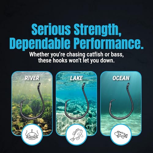 Reaction Tackle Heavy Wire Catfish Hooks 10/0 - High Carbon Steel Saltwater & Freshwater Fishing, 25 Pack