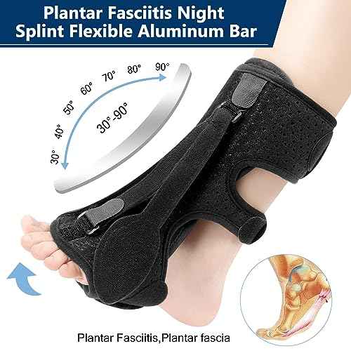 Upgraded Plantar Fasciitis Night Splint, 3 Adjustable Straps Plantar Fasciitis Relief Braces for Achilles Tendonitis, Foot Drop & Heel Spur Pain Relief Day & Night (Black)