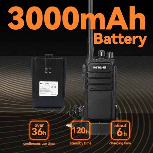 Retevis RT21 Updated 3000mAh Two Way Radios Long Range,Walkie Talkies with Earpiece,SOS Alarm,16CH,Portable 2 Way Radios for Security Cruise Camping Events(4 Pack)