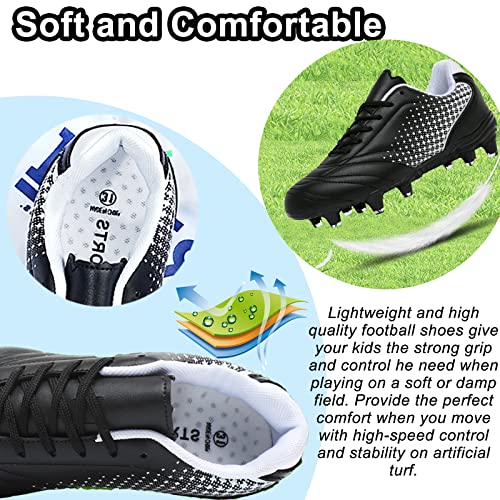 Kids Soccer Shoes Lightweight Football Cleats for Boys & Girls - 13 Little Kid Black White