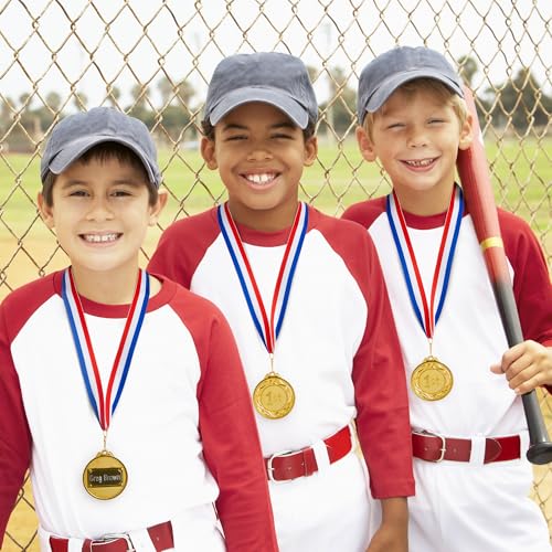 Gold 1st Place Medals Set - 2.5 Inch with Red, White & Blue Ribbon for Sports & Awards