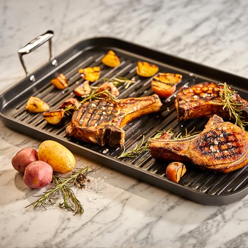 All-Clad HA1 Hard Anodized Nonstick Grill/Griddle Pan 13x20 Inch Oven Broiler Safe 500F Pots and Pans, Cookware Black