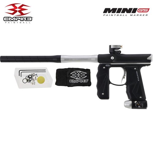 Maddog Empire Mini GS Electronic Full Auto Paintball Gun Marker w/ 48/3000 HPA Paintball Tank, Empire Halo Too Electronic Loader, 4-Pod Harness & (4) Pods Starter Package - Dust Black/Silver