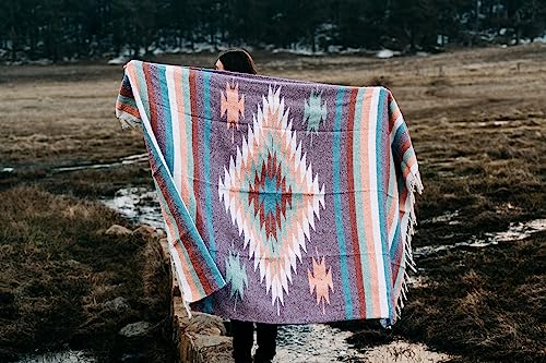 Pastel Aztec Navajo Style Blanket Handwoven Mexican Diamond Throw