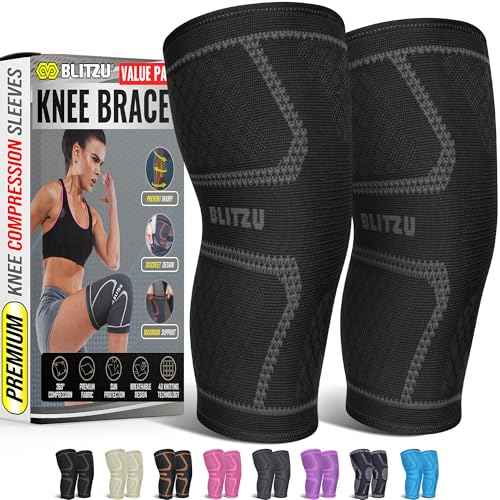 Knee Brace for Pain Relief Women & Men, 2 Pack Compression Knee Brace, Knee Support Sleeve for Running, Workout, Sports, Knee Braces for ACL, Meniscus Tear, Arthritis and Injury Recovery Black 2XL