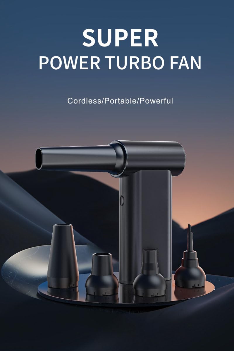 Hydraynex Air Blaster 3.0, 2025 New Hydrayne Air Blaster, 4000mah Capacity 150,000 RPM Multifunctional Mini High-Power Cordless Turbo Handheld Fan for Car, Home & Outdoor (Black,1)