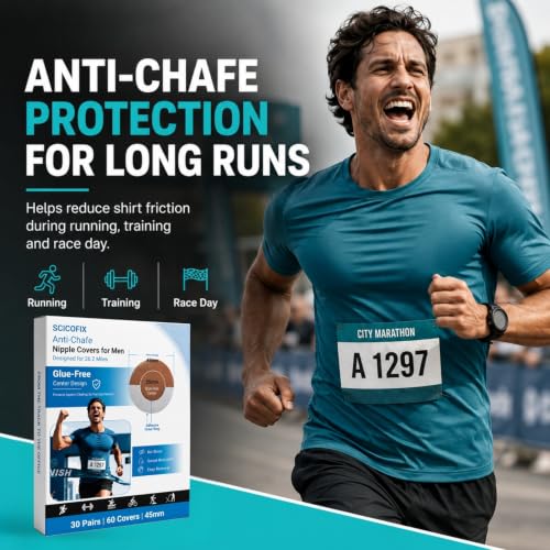 SCICOFIX 60pcs Tan Nipple Covers Men Running Anti-Chafing Tape for Marathon Sports