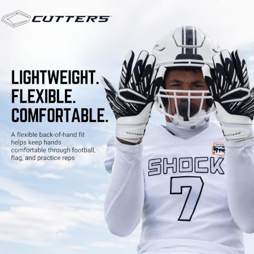 Cutters Football Gloves Game Day Receiver Gloves with Silicone Grip - Black & White, Small