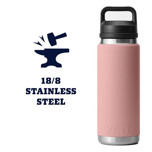 YETI Rambler 26 oz Bottle, Leakproof, Vacuum Insulated, Stainless Steel with Chug Cap, Sandstone Pink