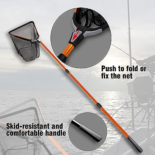 Fiblink Folding Aluminum Fishing Landing Net with Extendable Telescoping Handle - 59-118 Inches